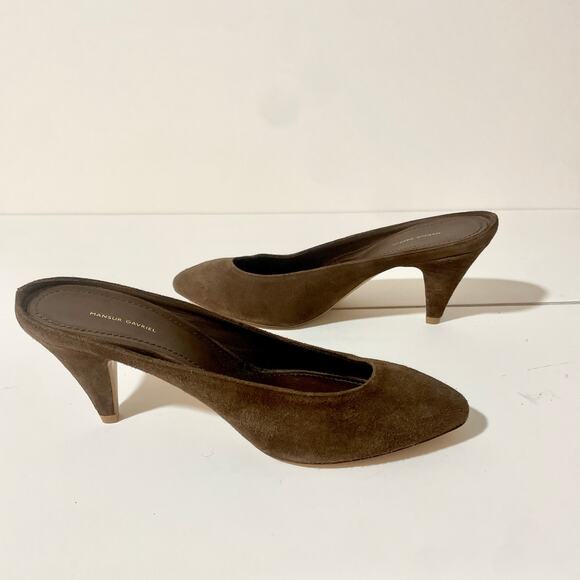 Mansur Gavriel Suede Slides Mules Heel Slipper Slip On Shoes Pumps Brown sz 37